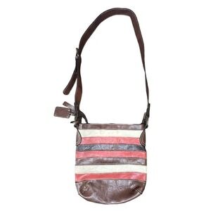 Liz & Co Crossbody Bag Womens Small‎ Brown Red Striped Adjustable Strap Casual
